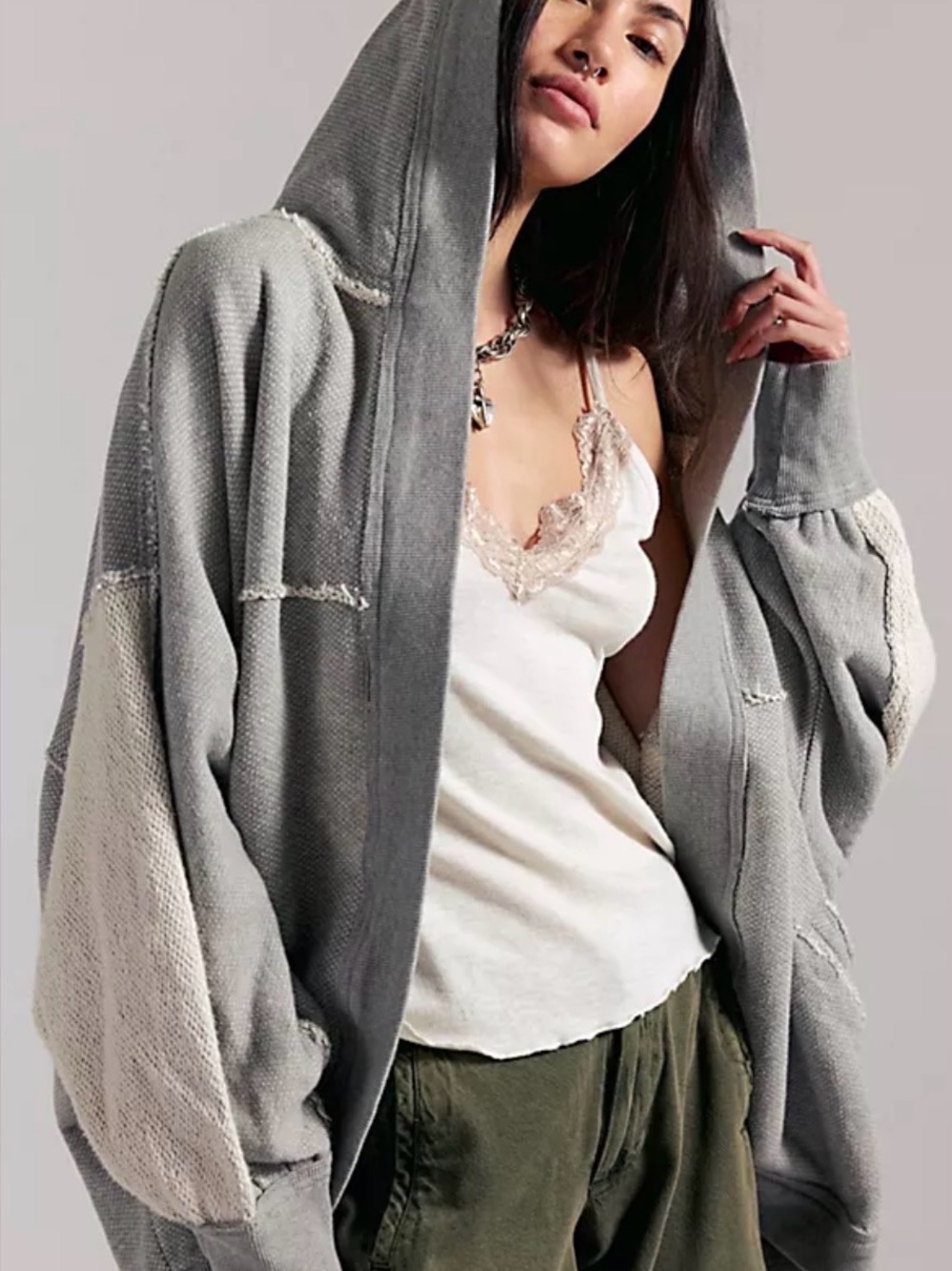 Free People We The Free Forever Yours Cardigan Hoodie Grey Large EUC